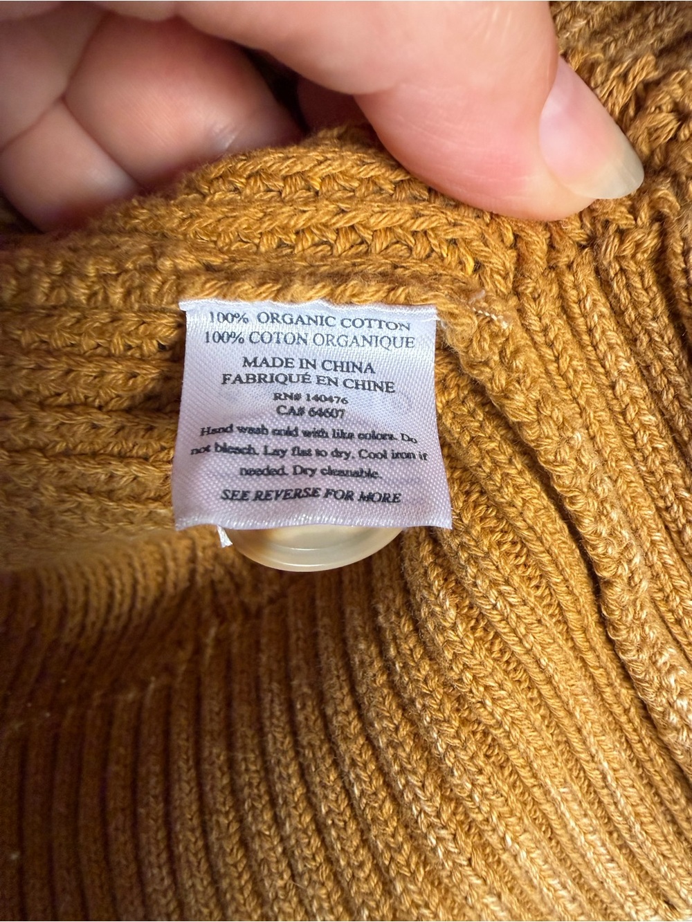 Faherty Ribbed Button-Front Cardigan in Honey Tan 100% Organic Cotton - Picture 3 of 4